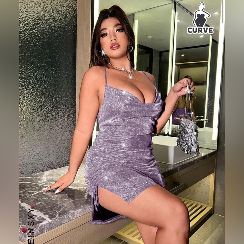 SHEIN sxy mauve purple glitter cocktail dress
